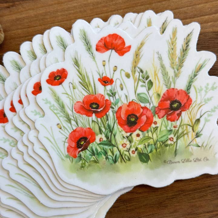 Brown Lillie - Wholesale Sticker - Red Poppy: 3" Waterproof Vinyl Sticker | August Birth Flower7