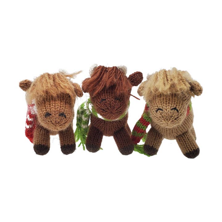 Handmade Knit Highland Cow Holiday Ornament - Fair Trade for wholesale by Melange Collection