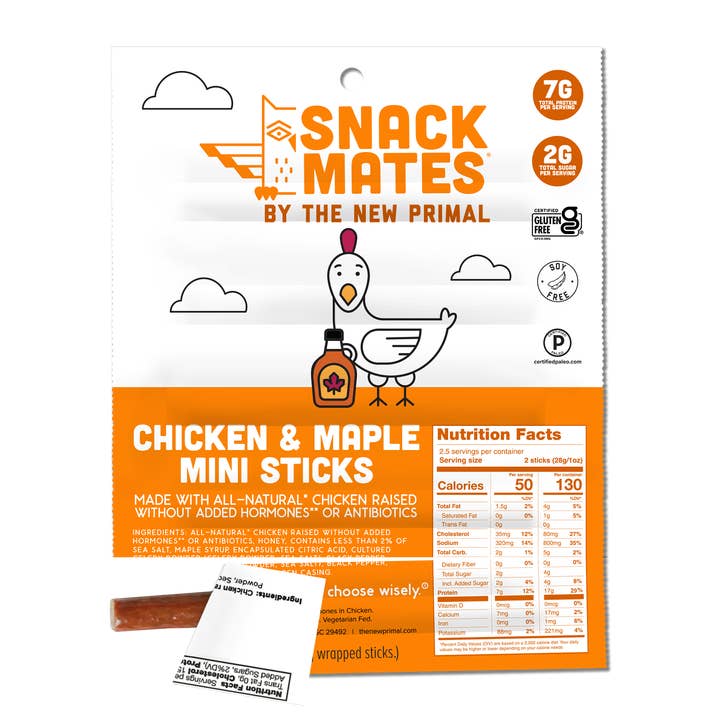 New Primal - Wholesale Jerky - Snack Mates Chicken & Maple Mini Meat Sticks (5ct.)2