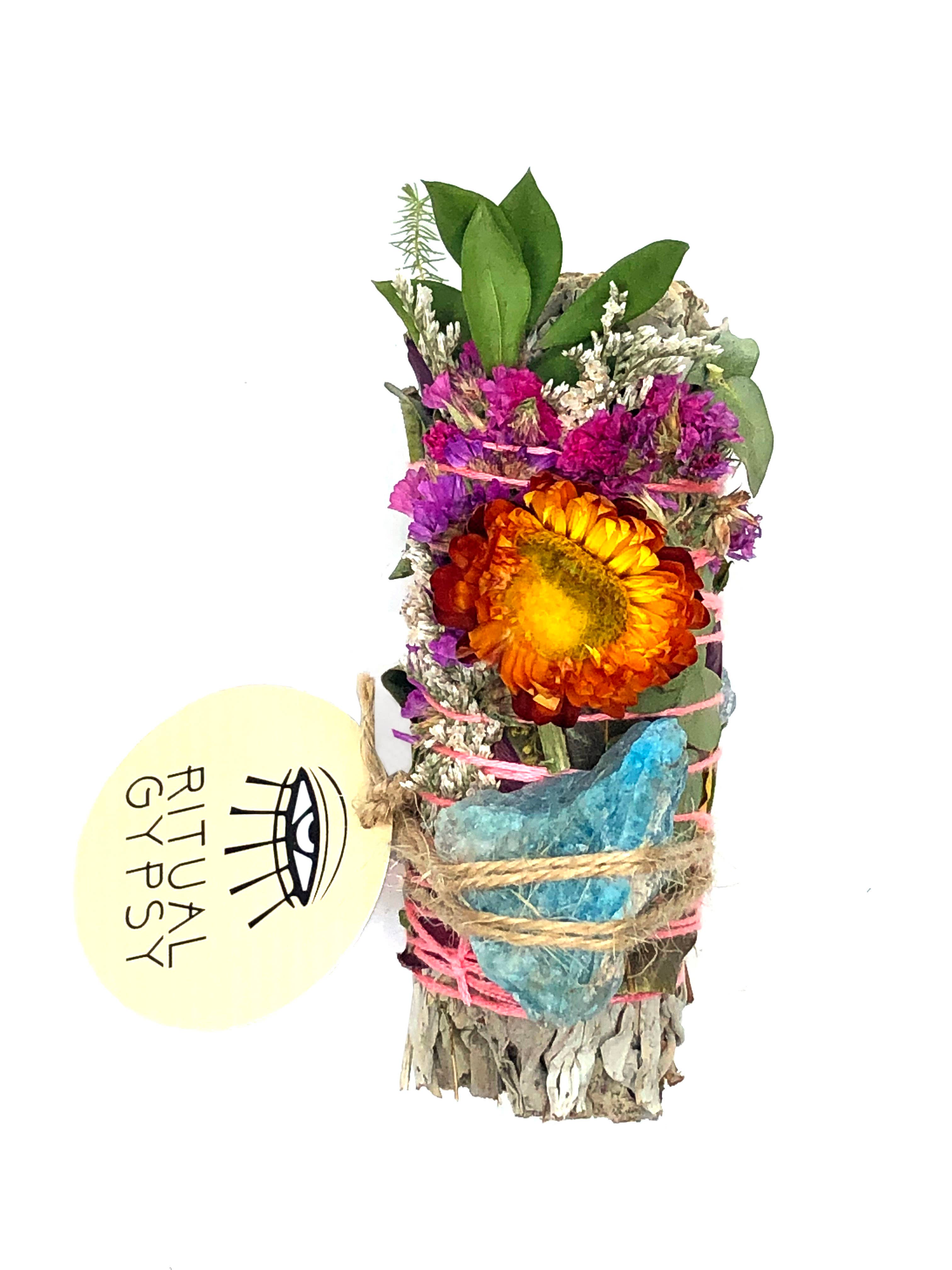 RITUAL GYPSY SAGE WANDS - Vendita all'ingrosso Salvia - BACCHETTE RITUALI SALVIA DA 4" (24 OPZIONI DI CRISTALLO)3