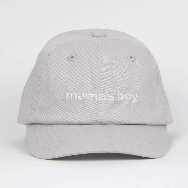 Casquette pour papa brodée Mama's Boy - Gris clair pour la vente par LĒ·LĀ·LŌ