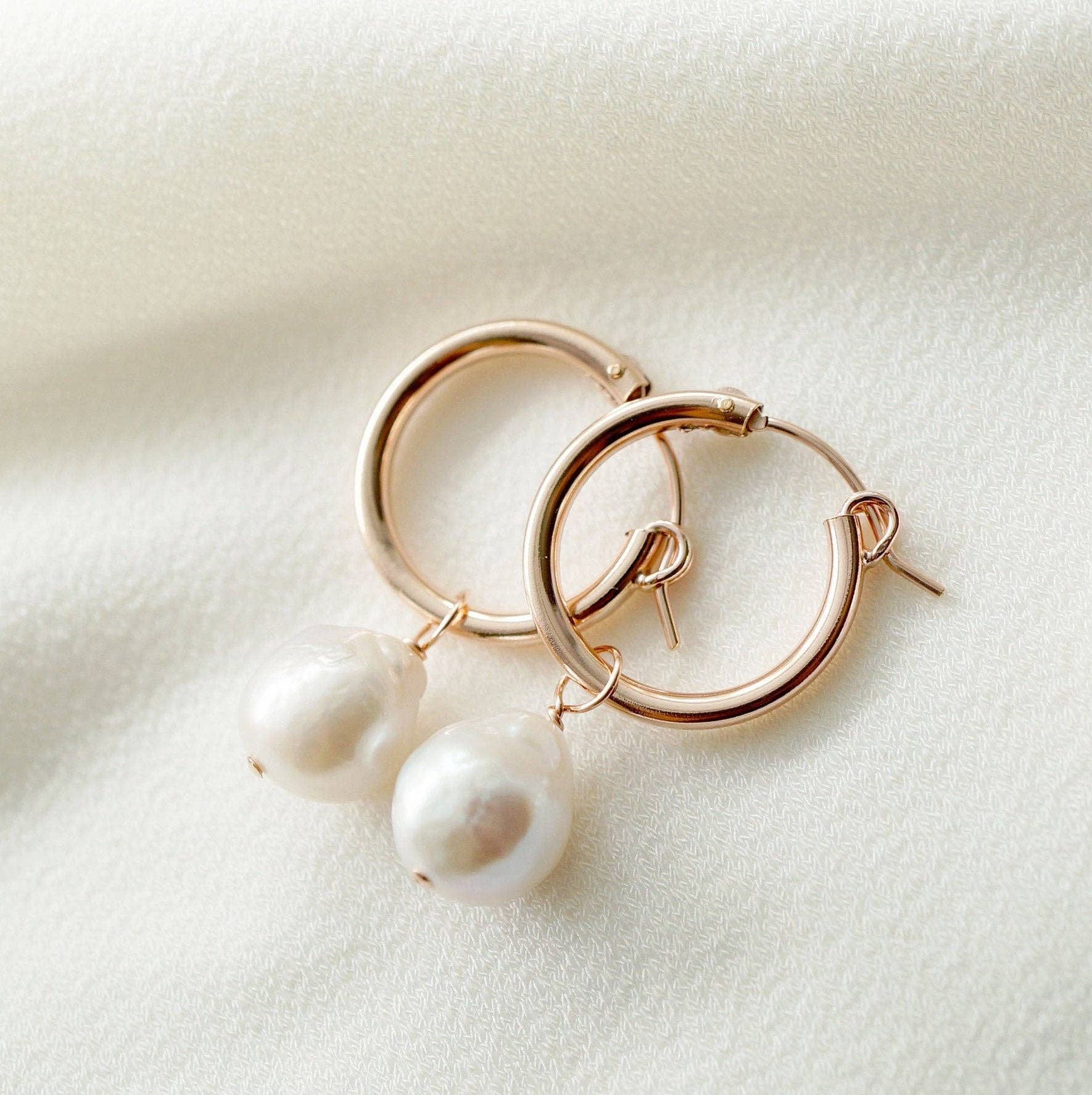 Hunter & Trove - Wholesale Hoop Earrings - Cultured Baroque Pearl 14K Gold Fi Hoop Earrings (Claudette)6