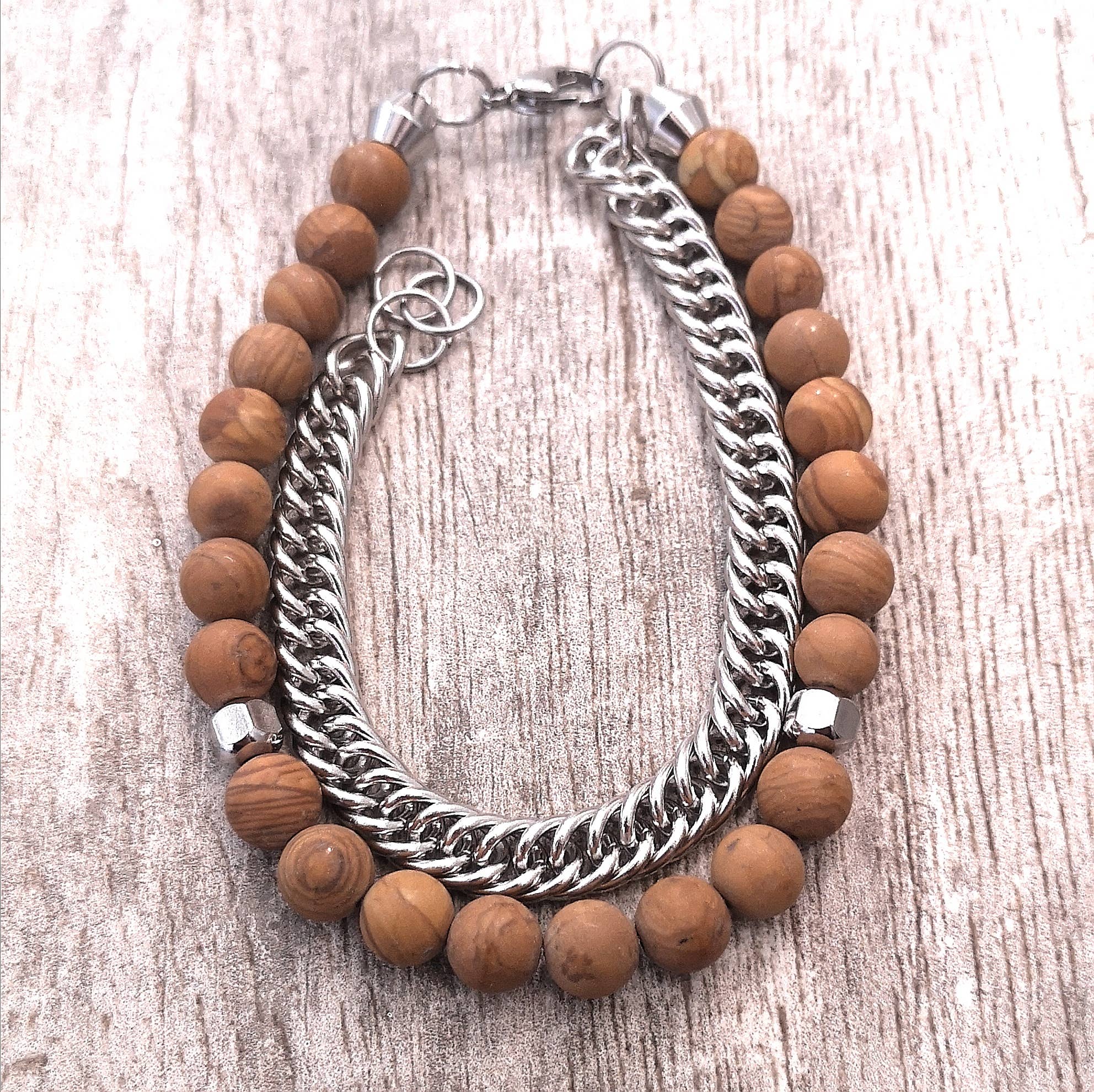 Unique Brand – Engroshandel Smykkesæt – Dobbelt rund armbånd eller halskæde i sten og stål7