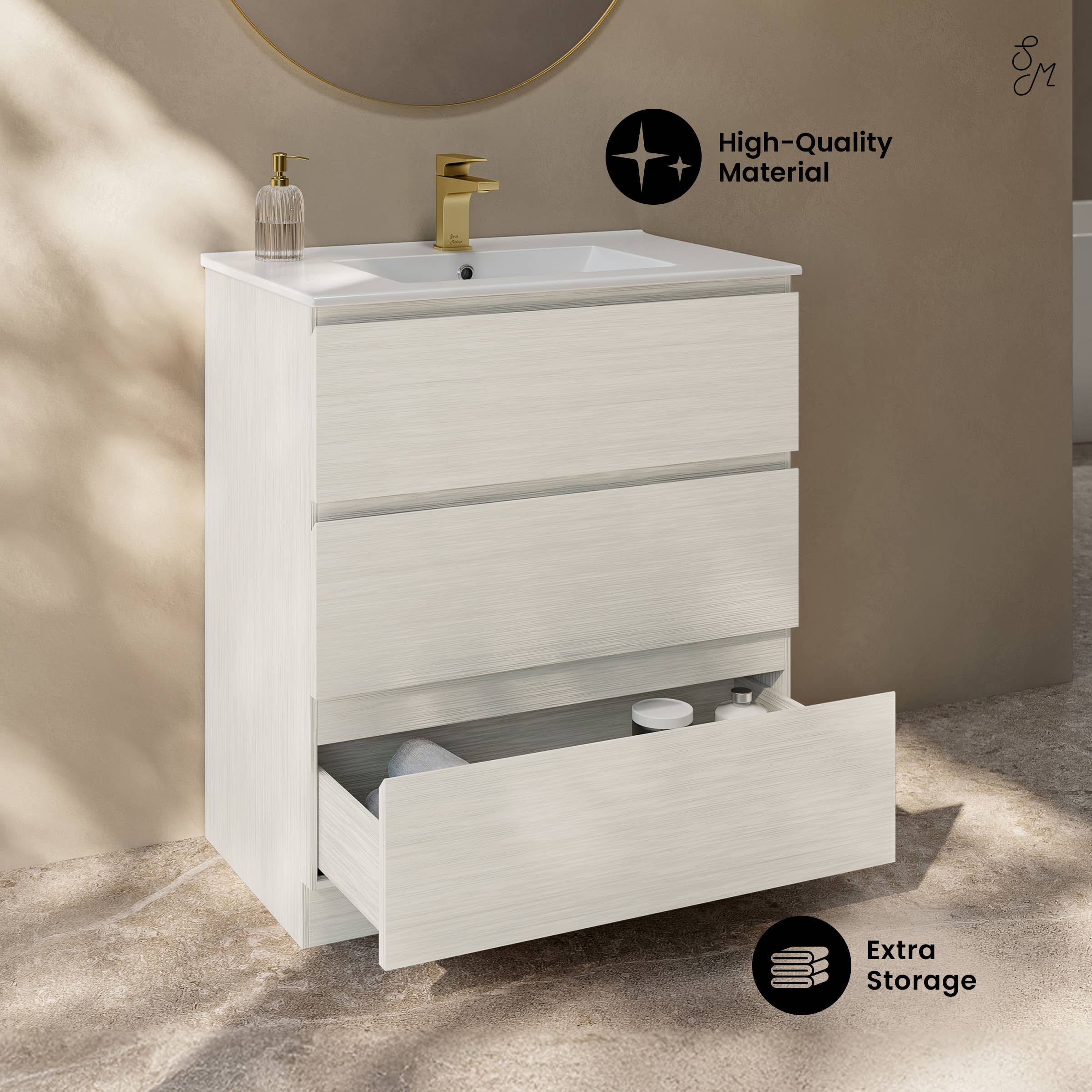 Swiss Madison - Wholesale Cabinet - Liberte 30" Freestanding Vanity White Oak w/ Sink2