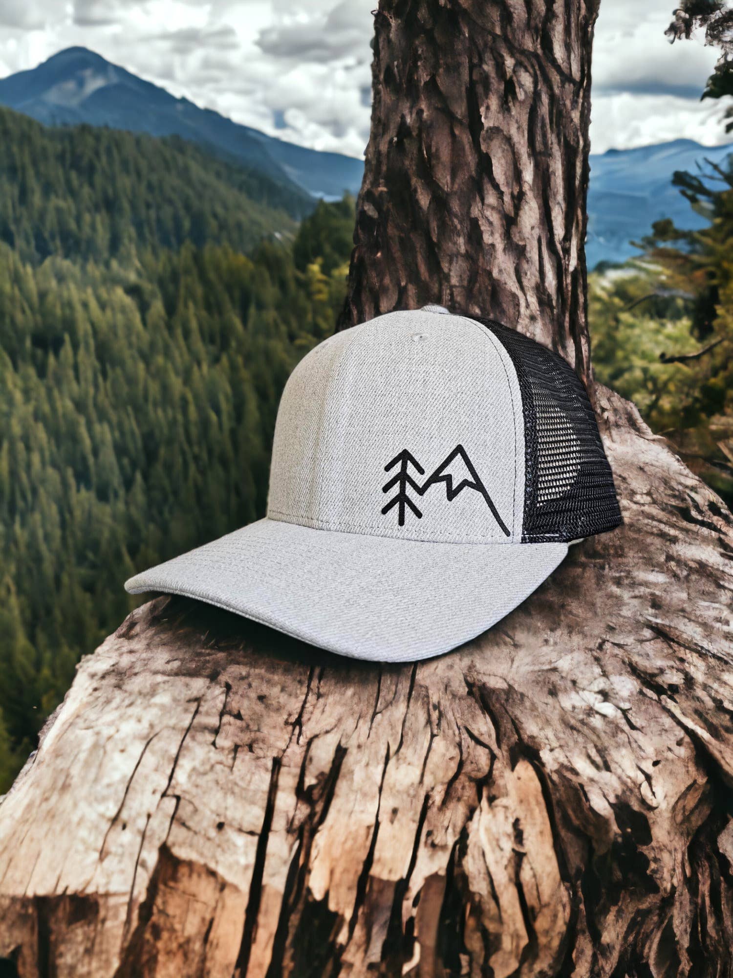 PNW Apparel - Wholesale Trucker Hat - Unisex - Mountains Trees Trucker Hat - Mesh Back Snapback Cap14