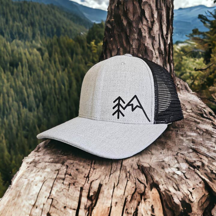 PNW Apparel - Wholesale Trucker Hat - Unisex - Mountains Trees Trucker Hat - Mesh Back Snapback Cap14