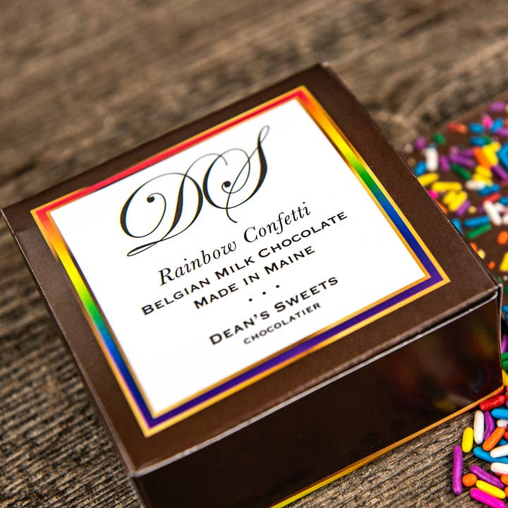 Rainbow Confetti Milk Chocolate Squares for wholesale by Dean's Sweets