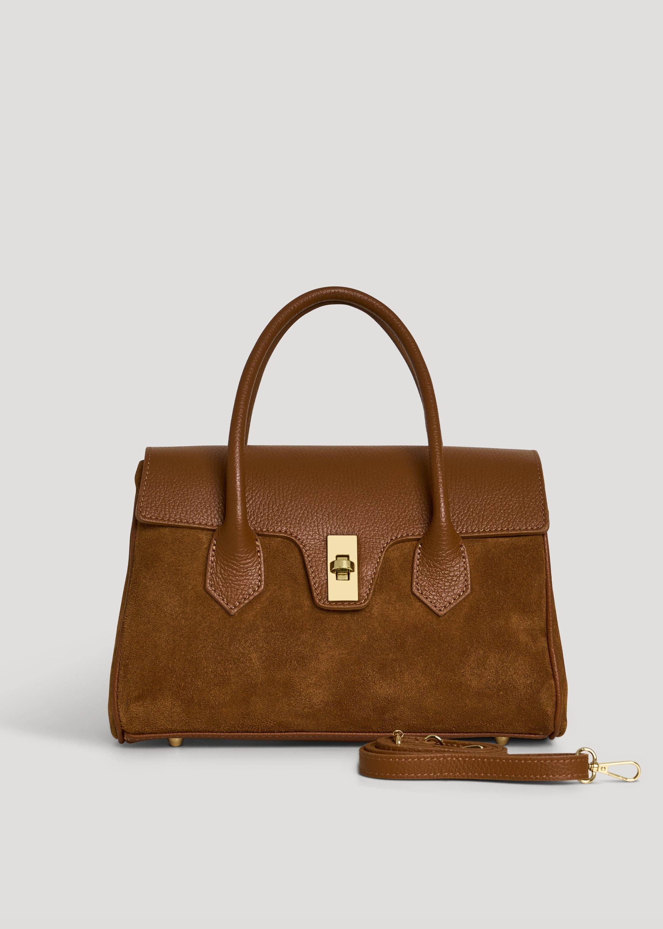 Voemièn - Wholesale Top Handle Bag - Women's - Cécile Bag in Tan Suede and Dollar Leather2