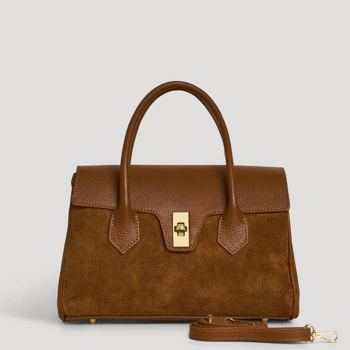 Voemièn - Wholesale Top Handle Bag - Women's - Cécile Bag in Tan Suede and Dollar Leather2
