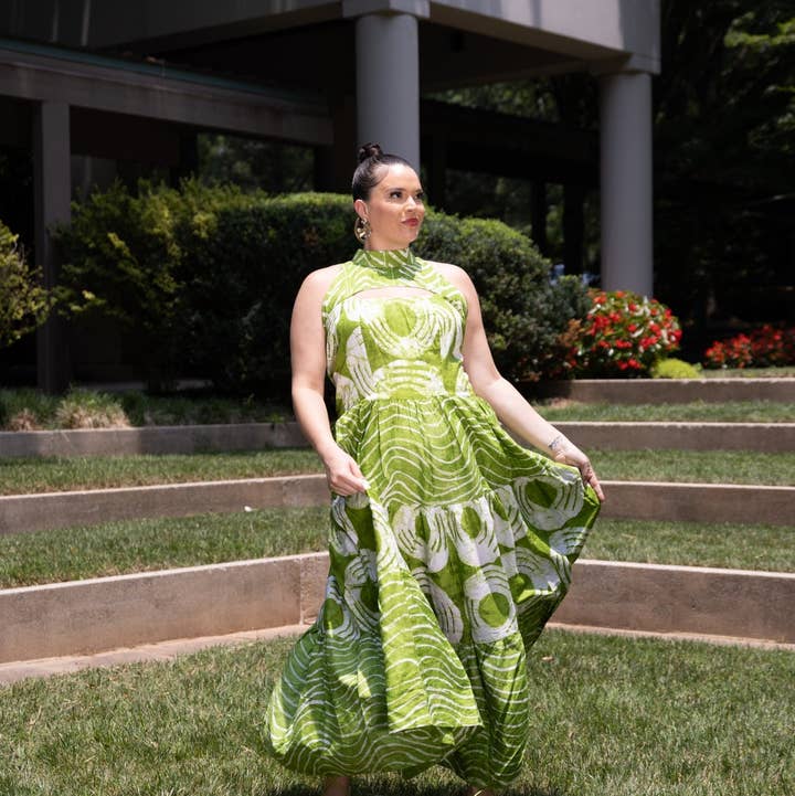 Mafarki Green African Print Hand Dyed Maxi Dress for wholesale by Besida