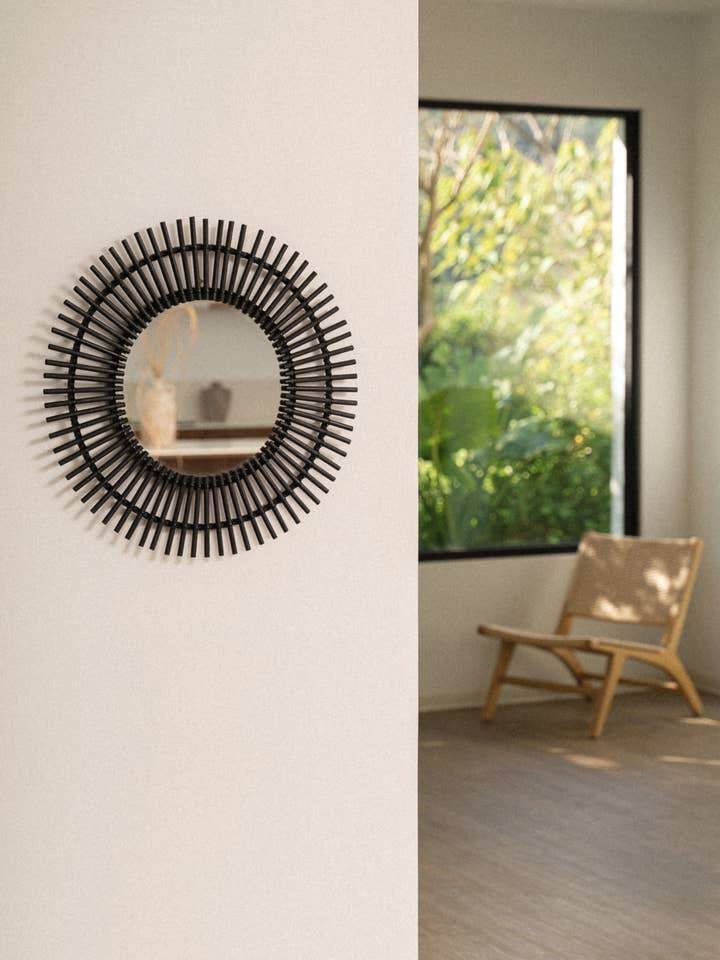 Black Rattan Wall Mirror for wholesale by SUNNY HOME