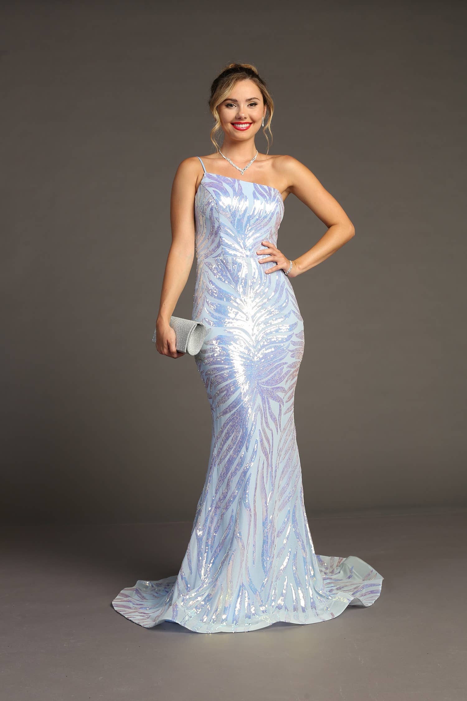 Chicas - Wholesale Gown - Women's - One Shoulder Sequin Metallic Mermaid Dress C8237
