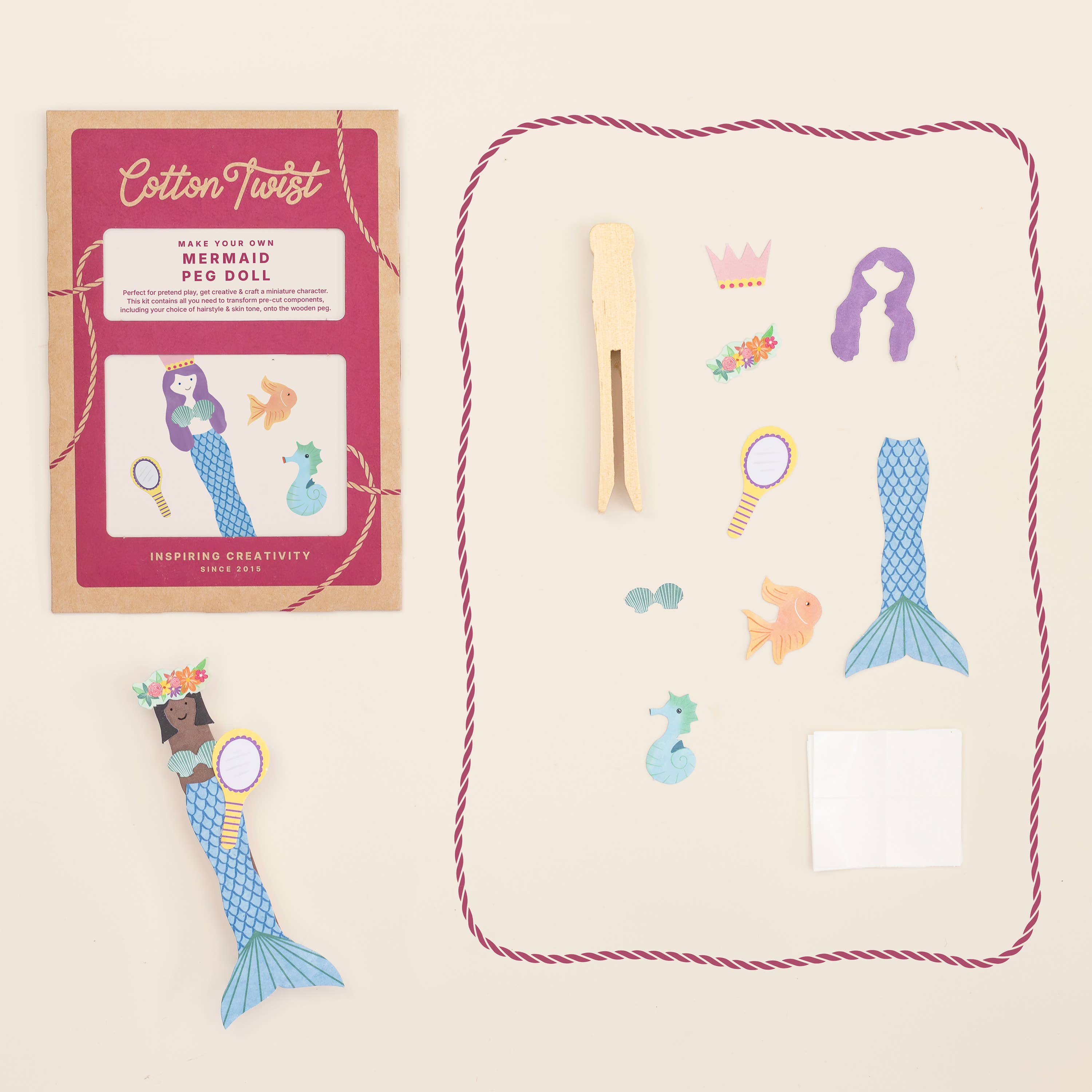 Cotton Twist (USA DUTIES PAID) – wholesale DIY craft kit – Child – Make Your Own Mermaid Peg Doll3