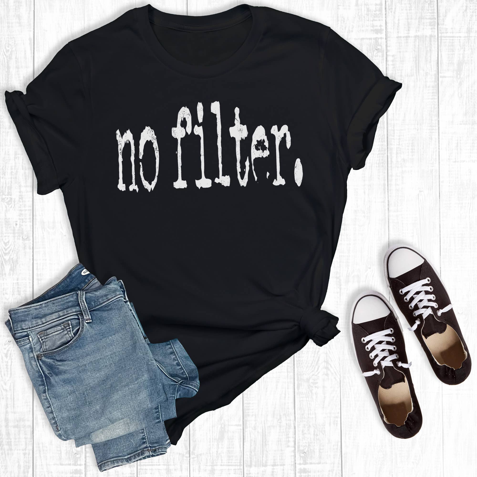 Black Funny No Filter Graphic Tee for wholesale on Faire0