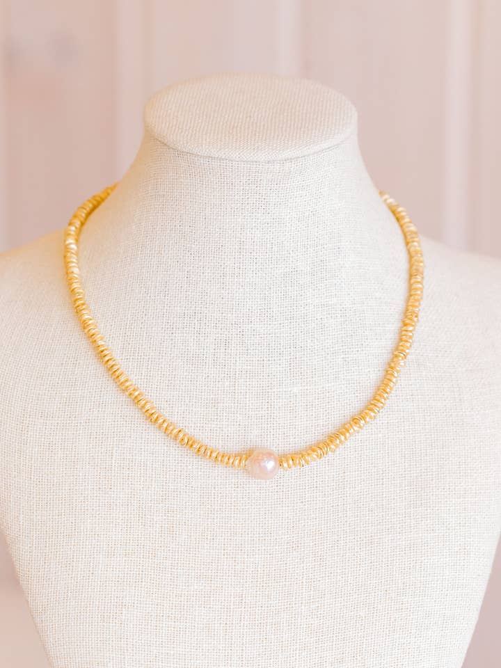 Wavy Gold Disks with Pearl for wholesale by Kori Green Designs