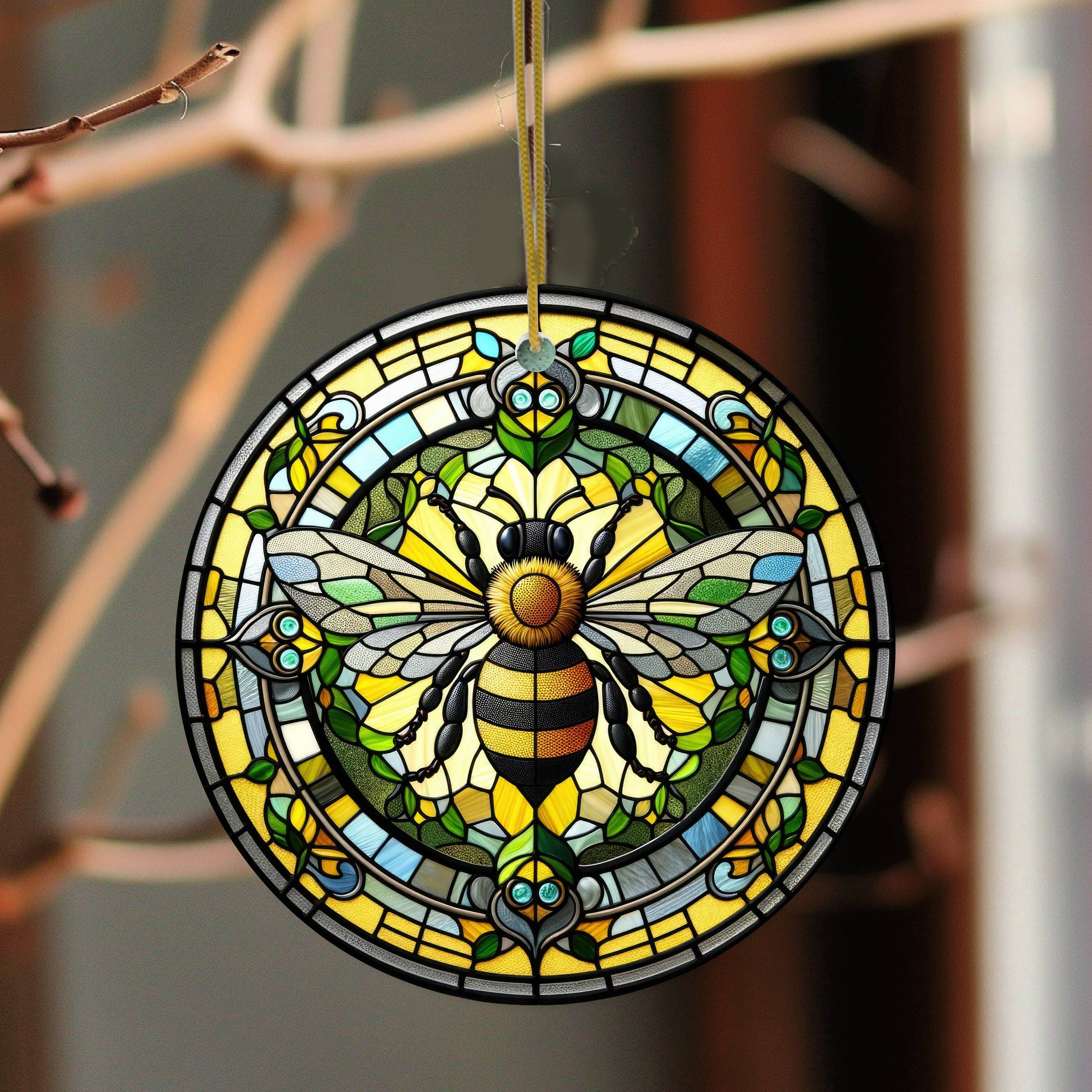 Fernville Creations – wholesale Ornament – Bee Ceramic Ornament, Stained Glass Image, Nature Decor10