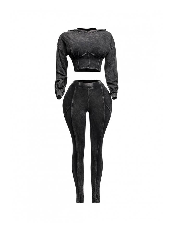 Boswell - Wholesale Top & Pant Set (NOT Loungewear) - Women's - MINERAL WASH HOOD TOP AND LEGGINGS SET