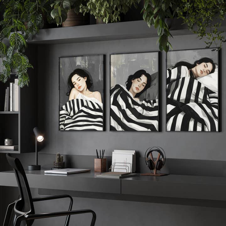 Images dans des cadres | Ensemble de 3 impressions murales de femmes bohèmes pour la vente par About Wall Art