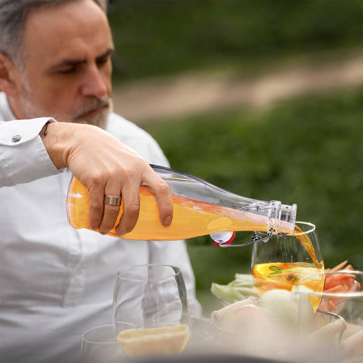 Nevlers - Wholesale Milk/Juice Bottle - Glass Swing Top Bottles - 17 oz. Teardrop Design (Set of 6)5