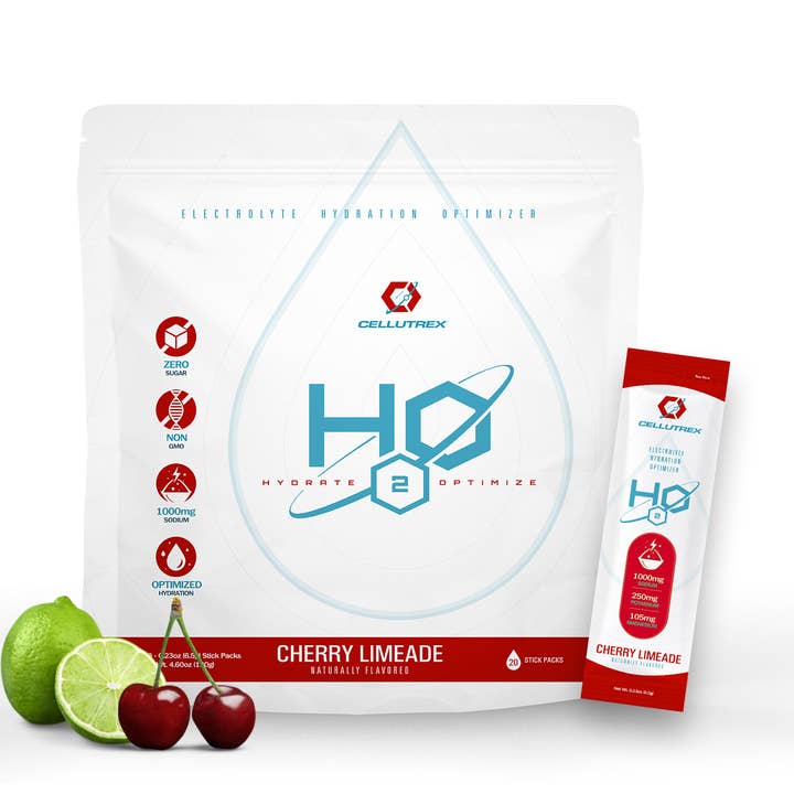 Cellutrex® H2O Electrolytes™ - Cherry Limeade | Zero Sugar Electrolyte Powder Drink Mix | Natural Salt, Non-GMO Electrolytes for Workouts, Fasting, Wellness, and Travel | 20 Easy-Open Stick Packs for wholesale by Cellutrex, LLC.