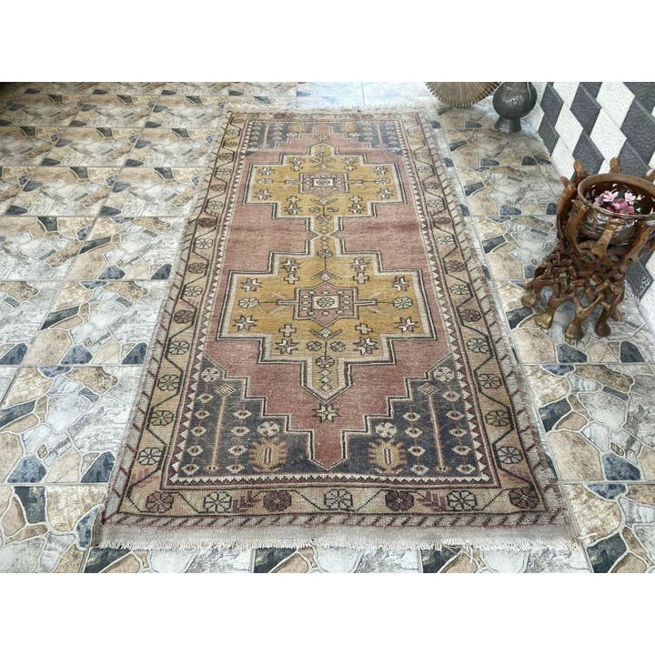 Oushak Rugs - Wholesale Area Rug - 1970 Turkish Vintage Handmade Wool Rug Geometric 4.5x8.8 ft