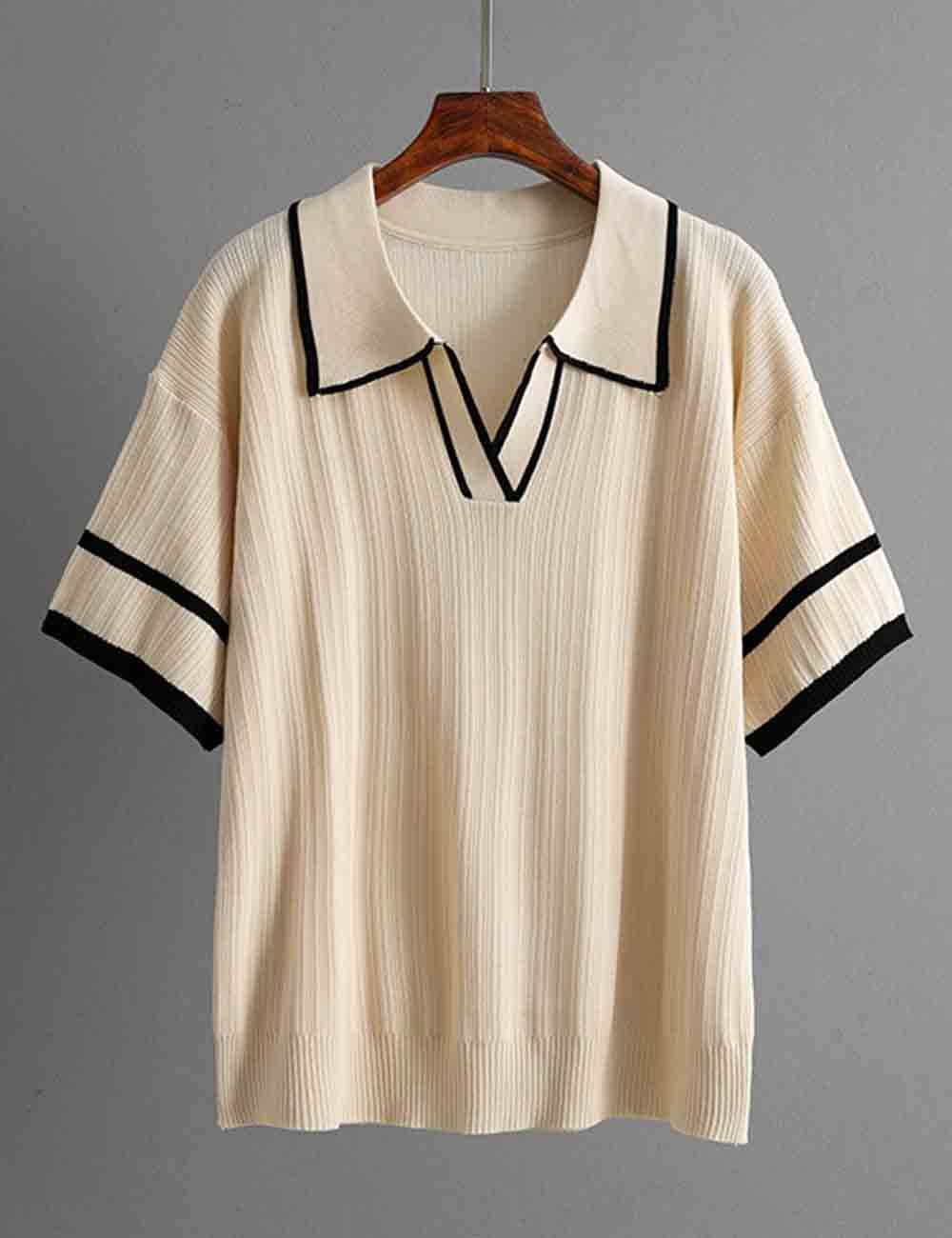 Sweetkama - Wholesale Lounge Set - Women's - Ladies Color Block Polo Collar Knit Top & Pants 2PCS Set3