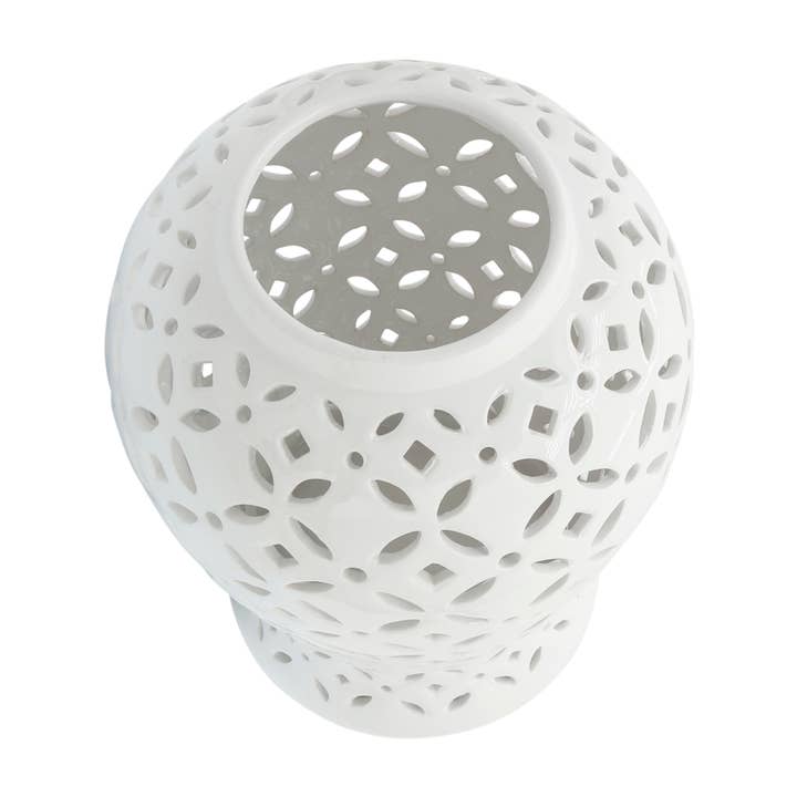 Sagebrook Home - Wholesale Decorative Jar - Ceramic Cutout Daisies Lidded Decorative Jar - White, 24 in.7