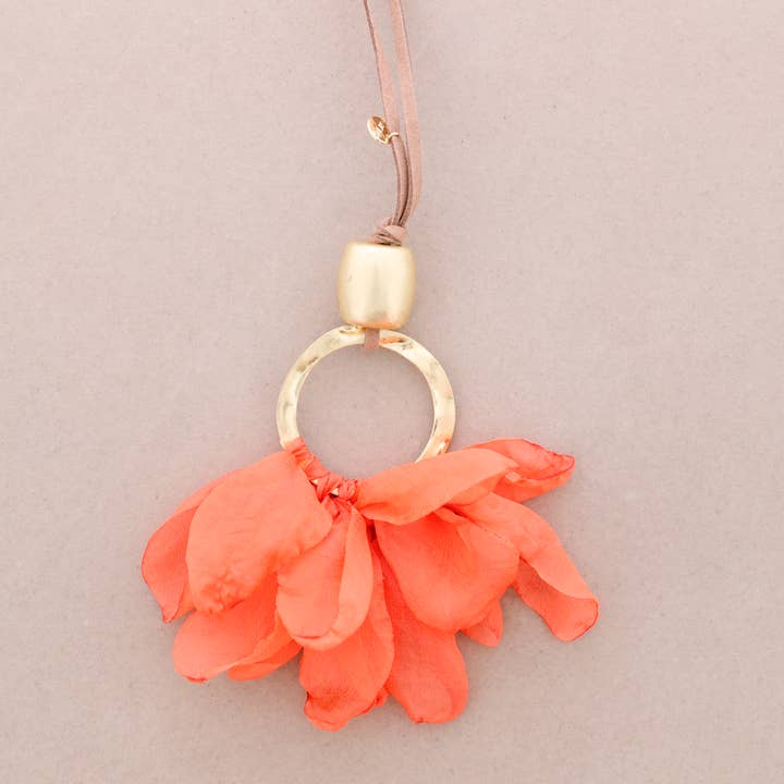 Sonata - Wholesale Halskettinghanger - Halsketting met lange ronde hanger, metaal, bloemenstof6