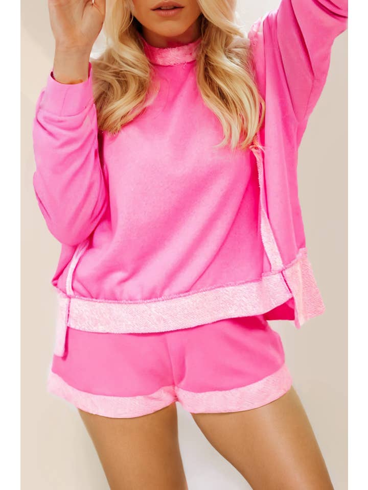 Rose Ensemble deux pièces patchwork à manches longues avec pull et short en vente sur Faire