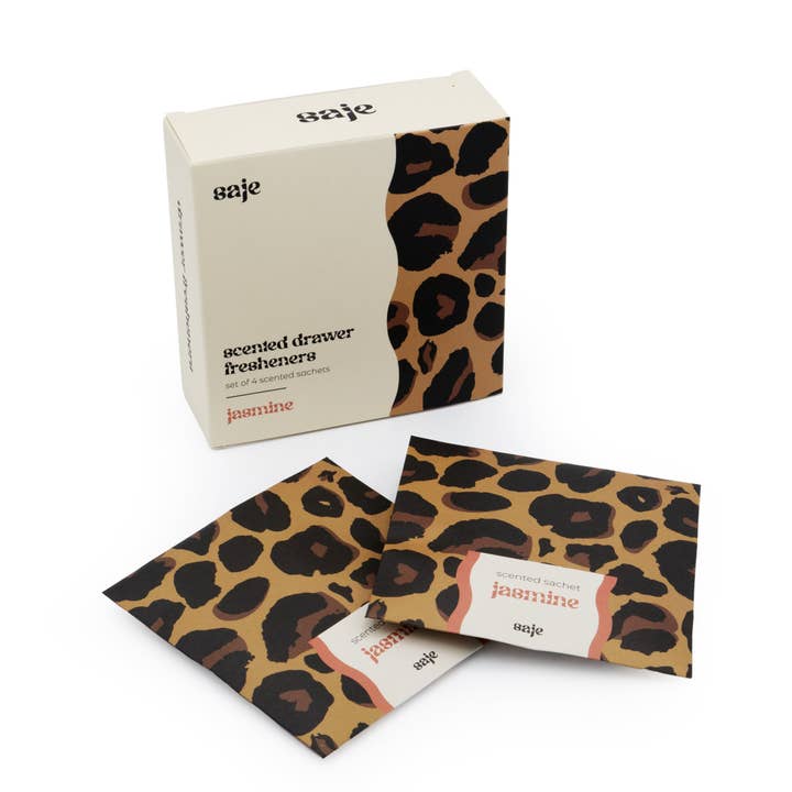 Saje Scented Sachet - Set of 4 Jasmine - Leopard Print Design for wholesale by Robert Frederick Ltd