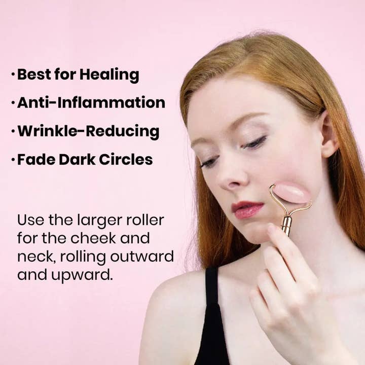 Lindo - Vente Rouleau beauté/visage - Lindo Jeu de rouleaux quartz rose - Têtes interchangeables3