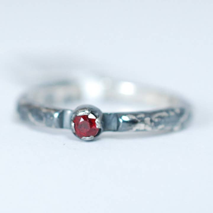 Oxidized silver Stacking ring with Ruby for wholesale by Ami jewel