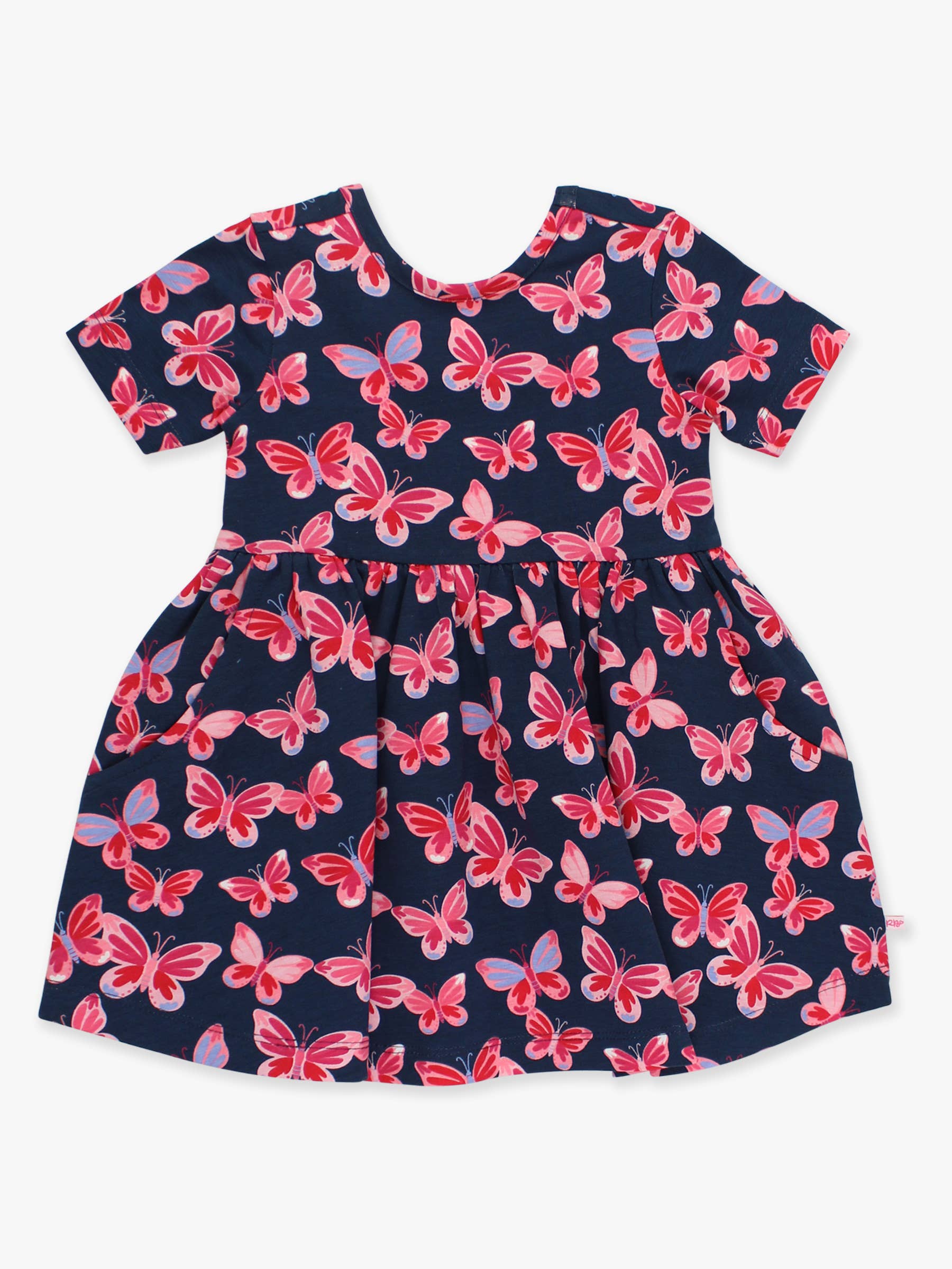 Navy Girls Butterfly Bliss Short Sleeve Knit Twirl Dress for wholesale on Faire7