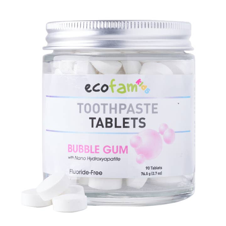 Ecofam Bubble Gum Toothpaste Tablets – 90 Count Glass Jar for wholesale by Focus Nutrition