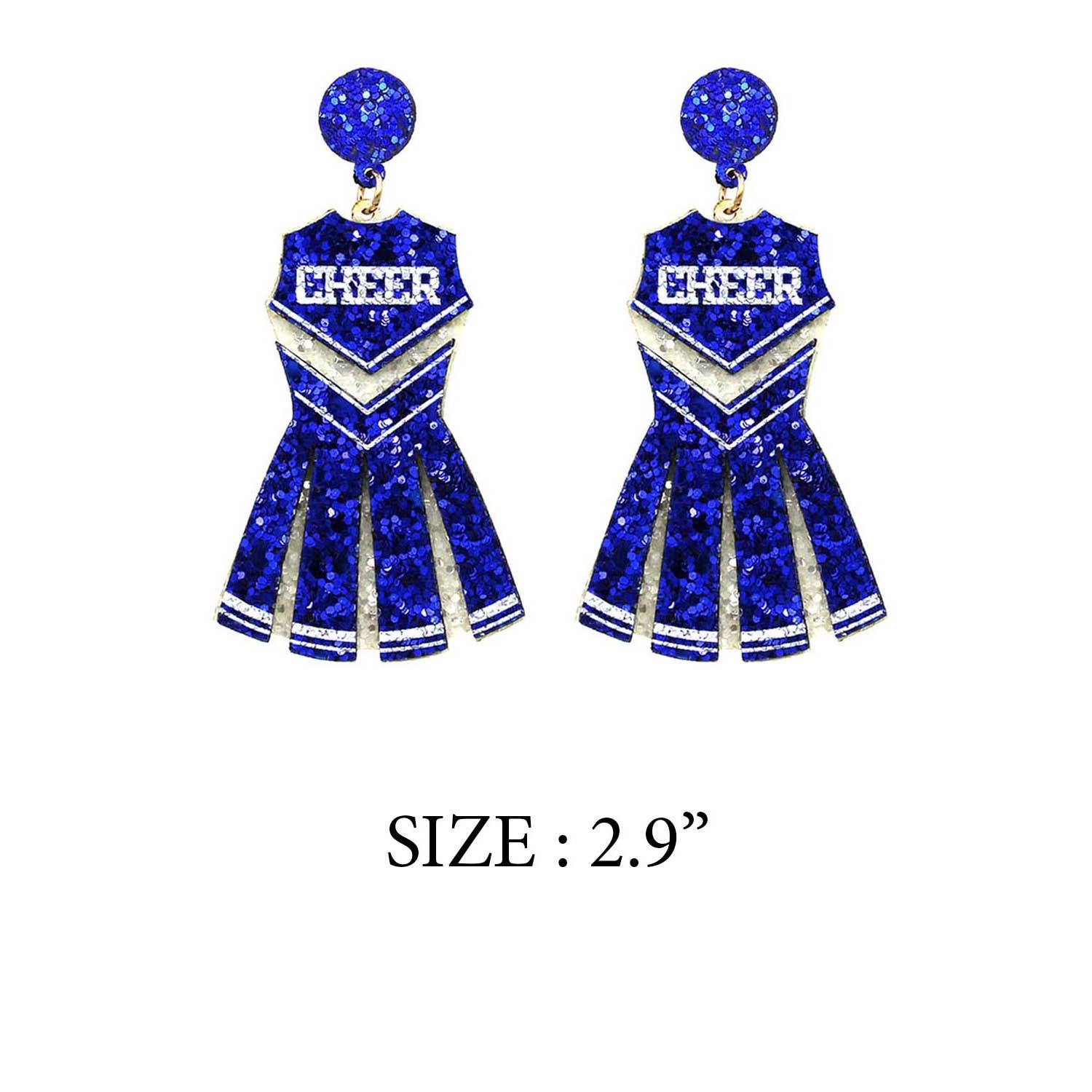 JHP Collection - Wholesale Dangle Earrings - GLITTER CHEERLEADER UNIFORM DROP POST EARRING5