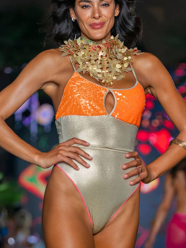 One-piece swimsuit Drop Bust Bicolor Sequins for wholesale by Pin-Up Stars