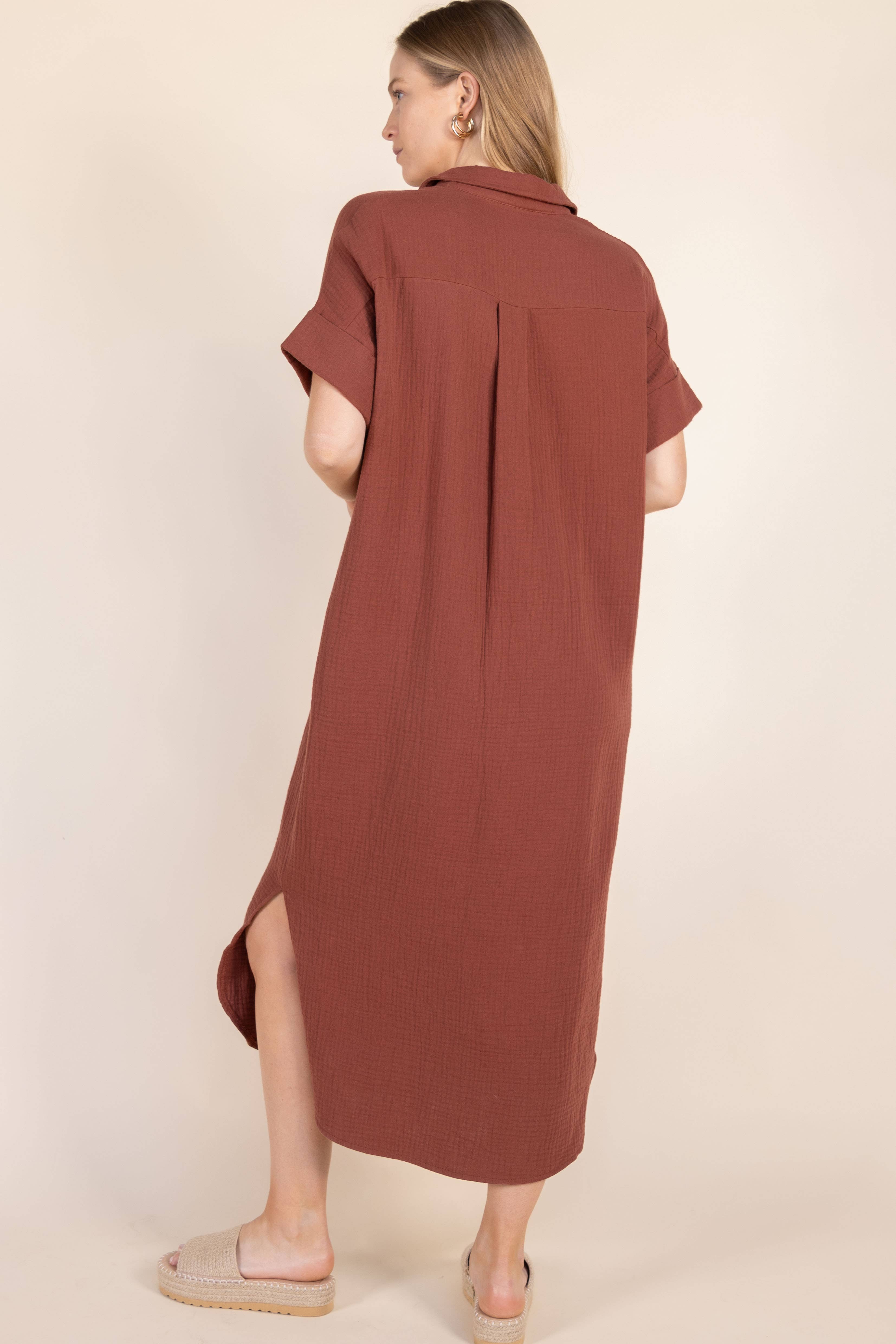 Before You Collection - Wholesale Dress - Women's - 3-Ply Heavy Gauze Button Up Shirt Dress17