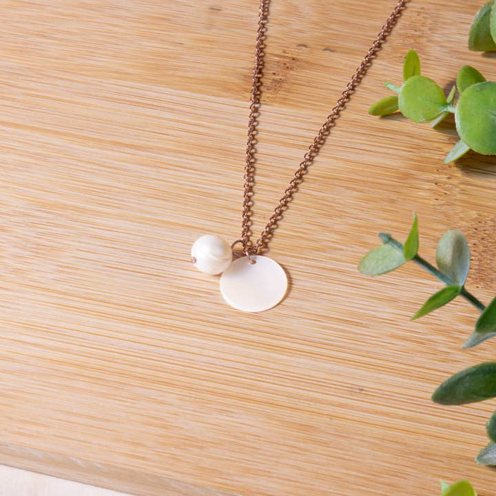 White Disc + Pearl Mother of Pearl Necklace - Minimalist Necklace | LIKHA for wholesale by LIKHÂ