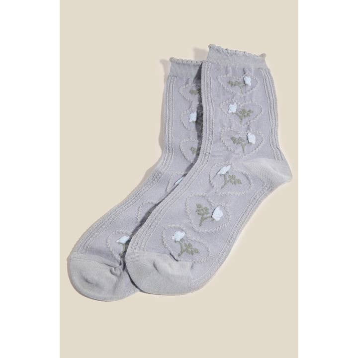 Gray Heart Flower Embroidered Socks for wholesale by Anarchy Street