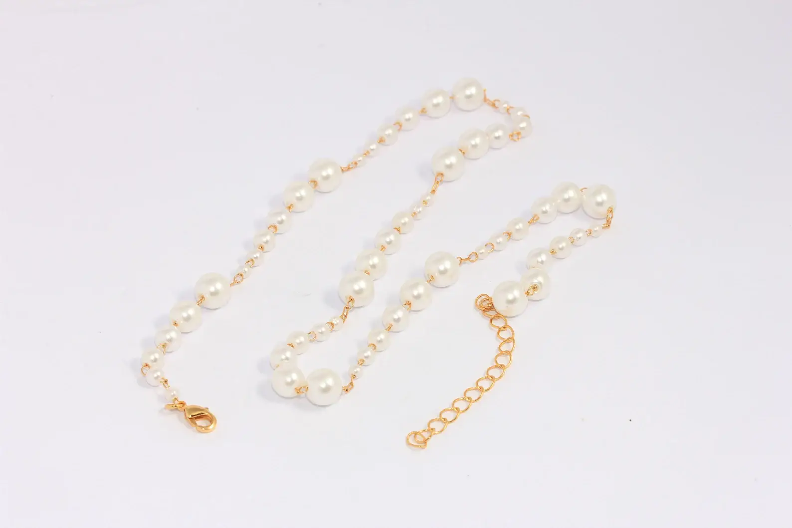 QueenJewelryM - Vendita all'ingrosso Collane di perline/perle - Collana di perle dorate lucide 24k da 17'' +2'', CHK103-80
