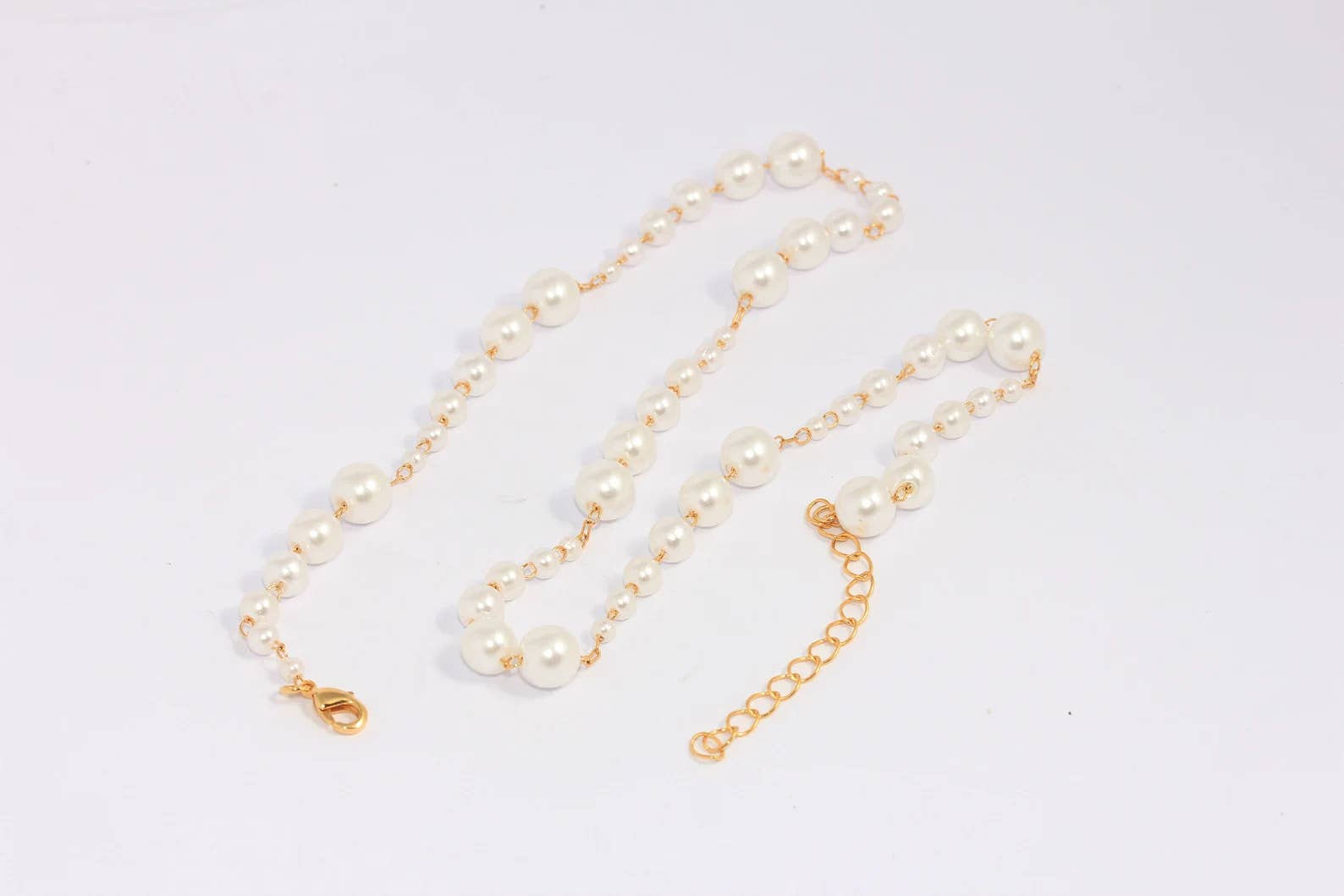 QueenJewelryM - Vendita all'ingrosso Collane di perline/perle - Collana di perle dorate lucide 24k da 17'' +2'', CHK103-8