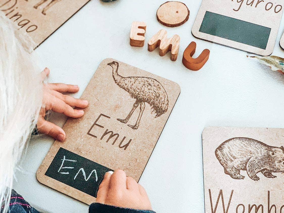 Timber Tots – Cartões de aprendizagem - Crianças e bebés por atacado – Cartões flash de animais nativos australianos1