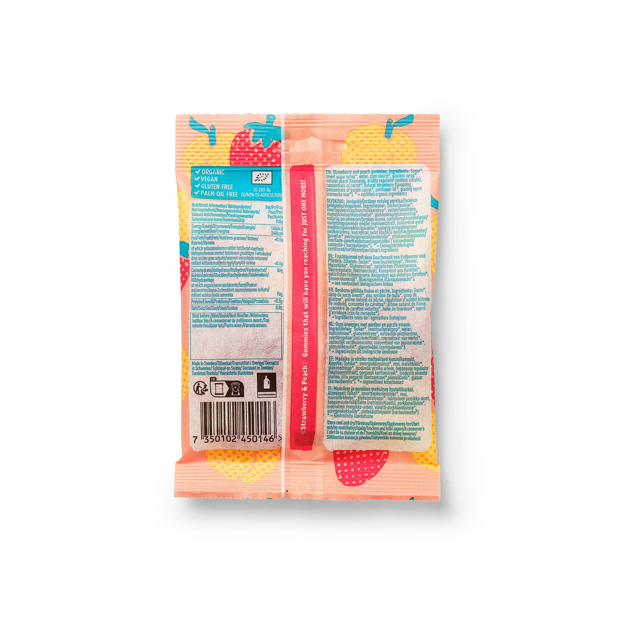 JOM - Vente Bonbons gélifiés - Bonbons gélifiés suédois à la fraise et à la pêche biologiques7