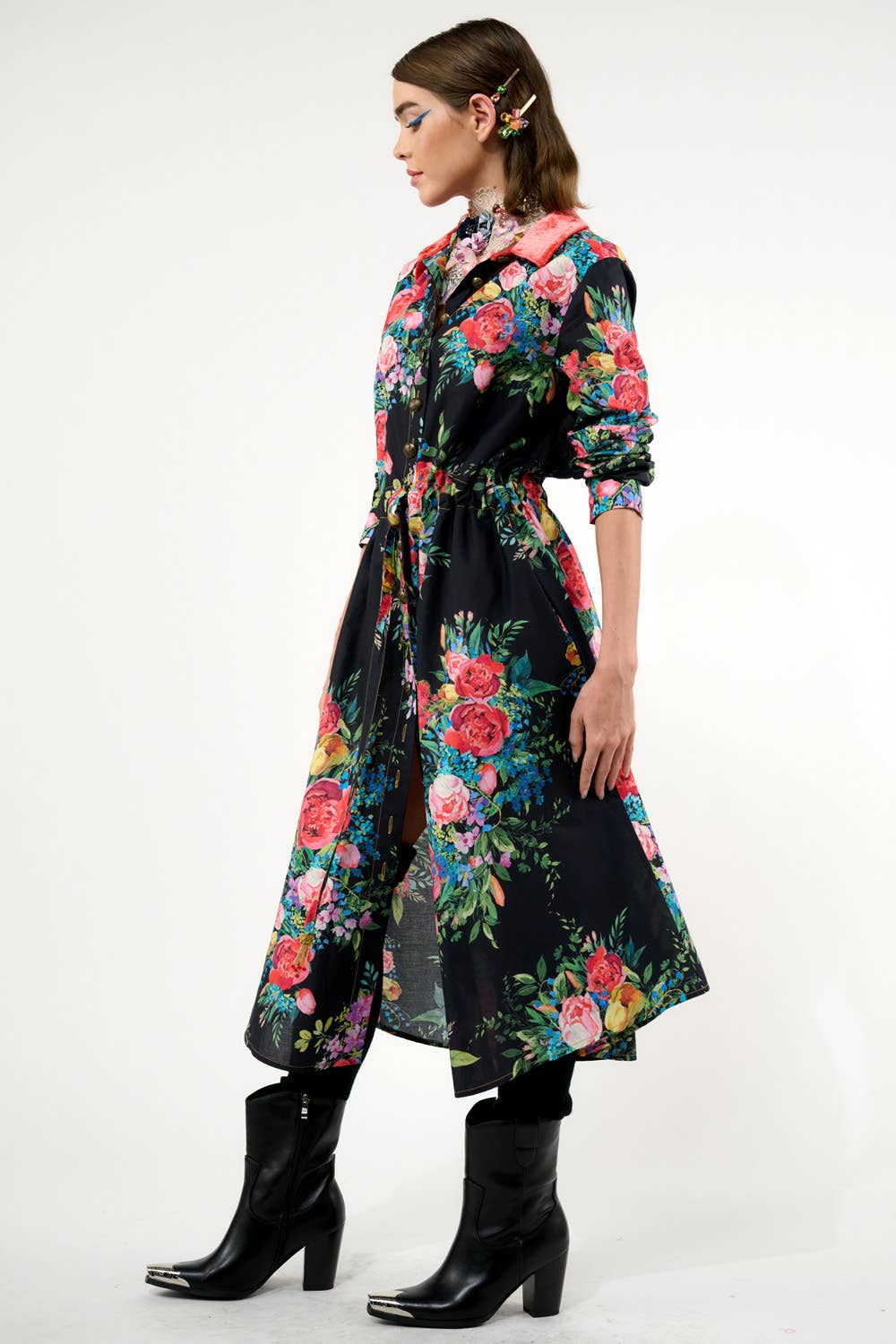 Black Floral Zinnia Shirt-Dress for wholesale on Faire4