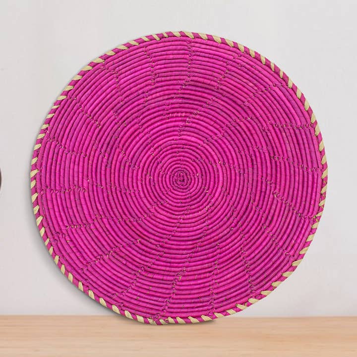 Cesto Plano Simples Cor-de-Rosa Brilhante de 12 Polegadas PL-31-12 por atacado de ArtisanalEmporiumLLC