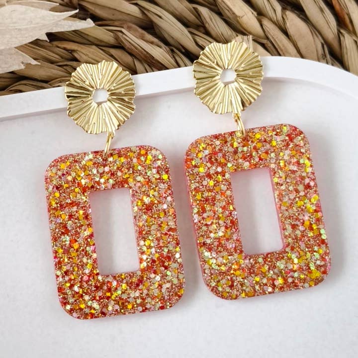 Suzette red earrings with reflections for wholesale by Les Noeuds de Maman