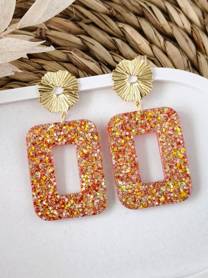 Suzette røde øreringe med reflekser for engroshandel hos Les Noeuds de Maman