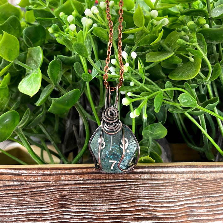Dice Necklace, Random Color -Copper Wire Wrapped D12 for wholesale by Handmade by Marlayna