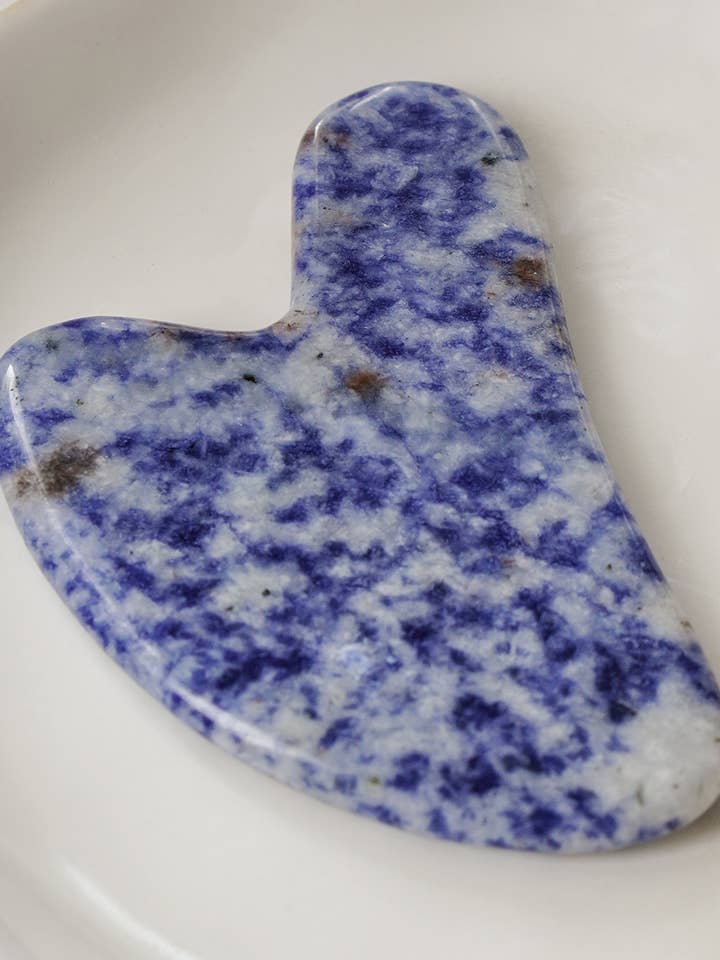 Blue Vein Stone Crystal Gua Sha with Black Skull Pouch for wholesale by Xander Kostroma