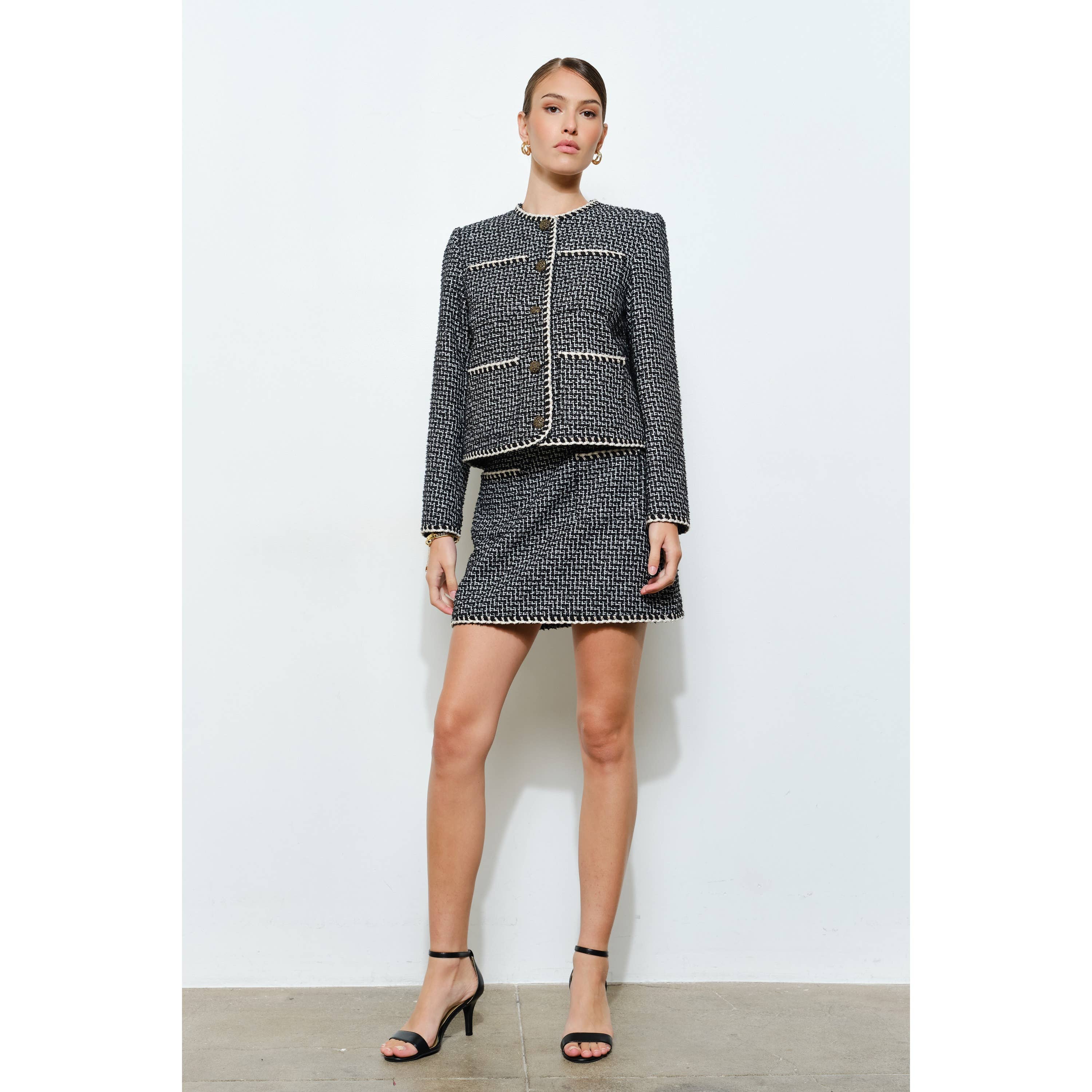 INA - Wholesale Jacket - Women's - Braided Trim Tweed Button-Up Jacket13